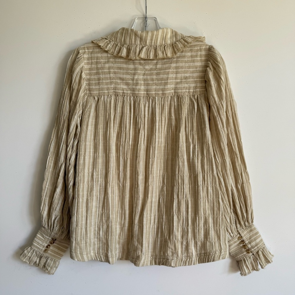 Pilcro Cream Striped Button-Up Blouse with Beige Embroidery - Picture 11 of 12